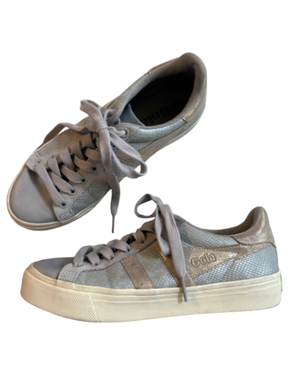 Anthropologie GOLA Orchid II Lizard Sneakers Feather Gray Gold Athleisure Wmn 6 - Picture 2 of 16